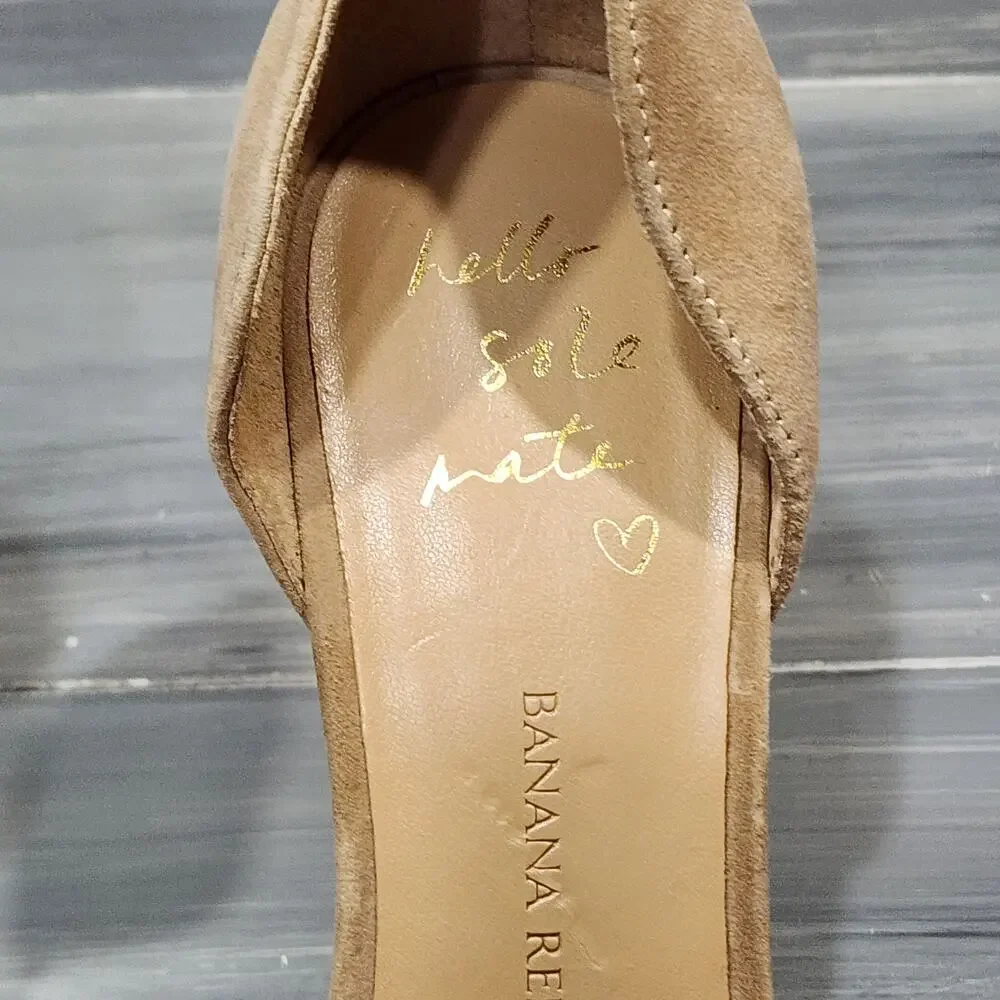 Banana Republic Alicia D'Orsay Heels Pumps Gold Tan Suede Size‎ 7 M Stacked Heel